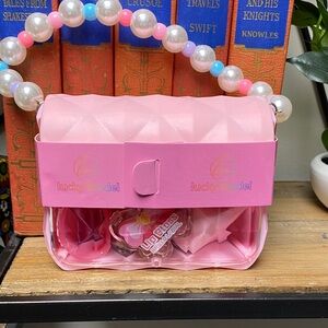 Pink Lucky Model Handbag w/ Beaded Handle Little Girls Makeup Set. New